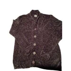 Premier International Ladies Chenille Cardigan Sweater Purple‎ L G Button Front